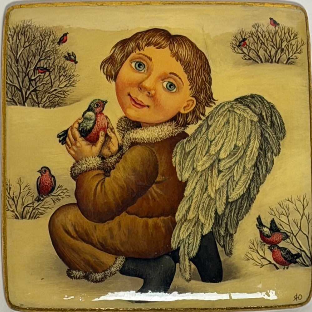 Authentic Julia Yakusheva Russian Folk Art - Angel with a Bird - hand painted